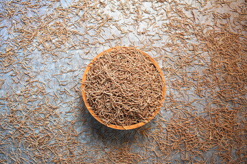 Raw whole dried finger millet vermicelli pasta
