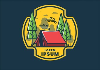 Big camping tent and pine trees illustration