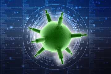 3d rendering Virus bacteria cells in digital background, Medical and Healthcare background