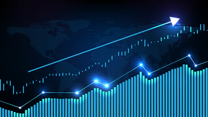 abstract background of futuristic technology blue arrow economy up stock market graph