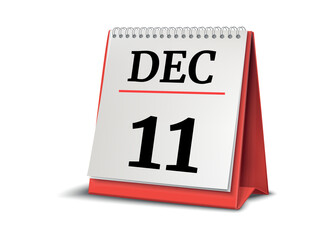 Calendar on white background. 11 December. 3D illustration.