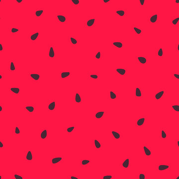 Watermelon red seamless pattern. Vector summer fresh fruits background. Watermelon pulp with black seed texture hand drawn backdrop.