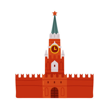 Moscow Kremlin as Russian Fortified Complex in Moscow with Tower Vector Illustration