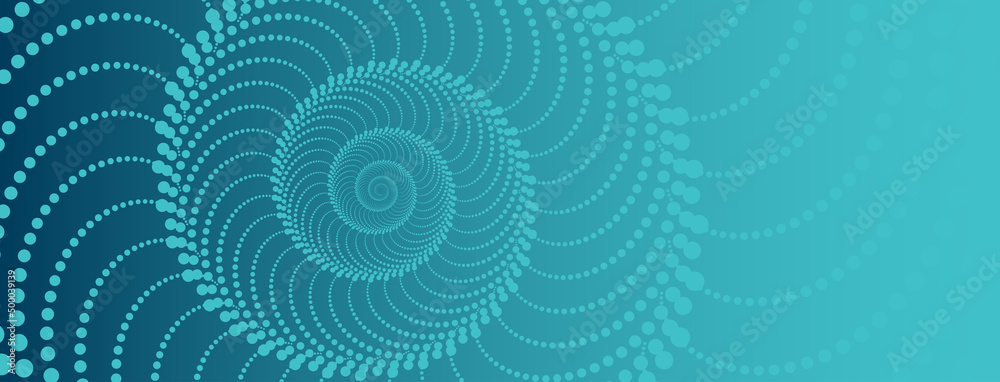 Wall mural unfolding spiral green blue background template with golden ratio elements, representing growth and 