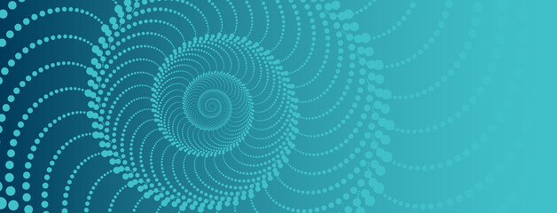Unfolding  spiral green blue background template with golden ratio elements, representing growth and transformation. Swirling teal web design header or banner with nautilus pattern 