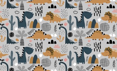 Childish seamless dino pattern. vector illustration © andin