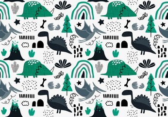 Childish seamless dino pattern. vector illustration © andin