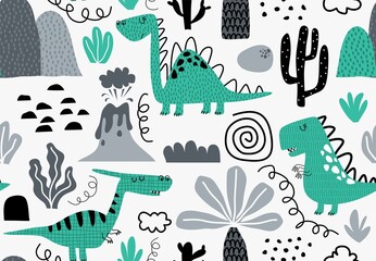 Childish seamless dino pattern. vector illustration © andin