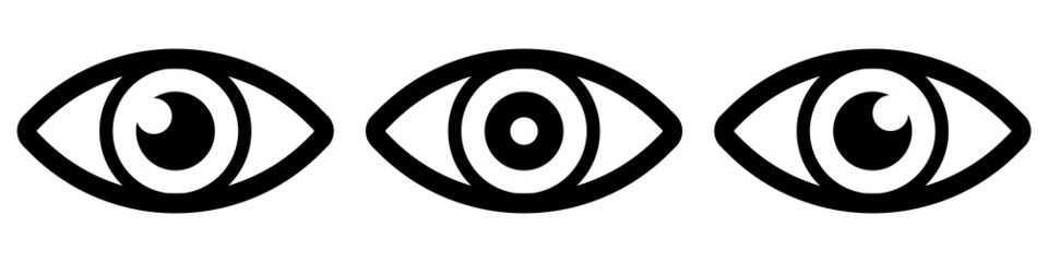 Eye icons. Black icons on a white background.  Open eye icon. Vector illustration