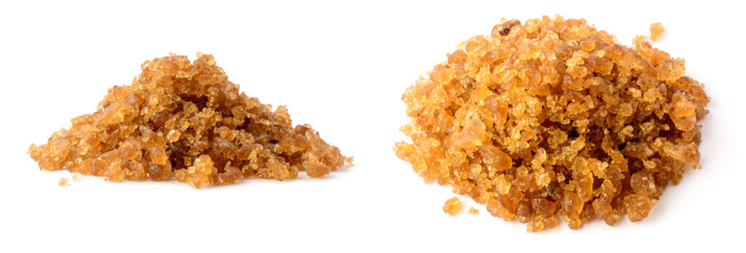 palm sugar candy or rock candy, pile of lump sugar made by tapping the sap from the inflorescence of the palm tree,on white background, medicinal food used for dry persistent cough