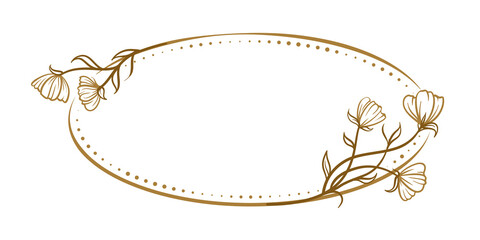 Vector horizontal oval dotted frame with floral decoration