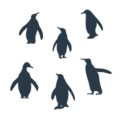 Penguin vector silhouette in different poses stock illustration