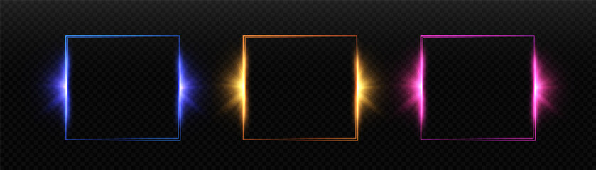 Glowing thin square frame on a transparent background. Perfect design for header, logo and promotional banner. Vector © MAKSYM