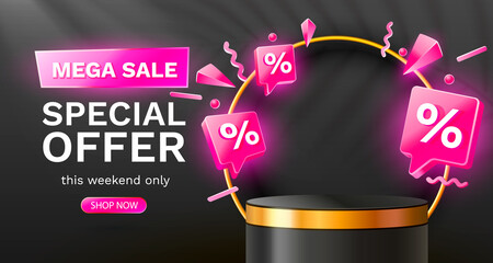Mega sale special offer, Stage podium percent, Stage Podium Scene with for Award, Decor element background. Vector