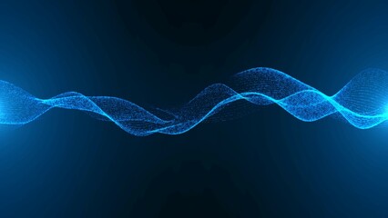 Neon background. Blue 3d wave design, spiral. Texture lines, points. Pattern outer space. Plexus glow stars, dots. Milky Way. LED strip. Poster of technology, science, presentations, business.