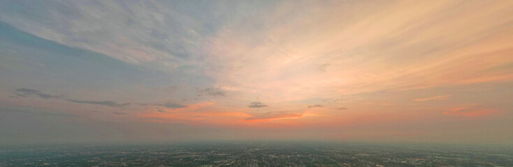 Panorama sky and cloud white and orange clouds,Beautiful sunset sky for Nature backgrounds.	