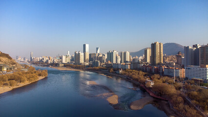 Aerial shot overlooking the Arkansas River