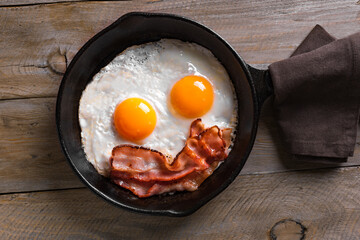 Fried eggs and bacon for breakfast