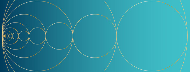 Background header or banner with circle pattern for coaching, counseling, psychology. Representing growth and development. Green blue teal and gold vector design with golden ratio proportions.