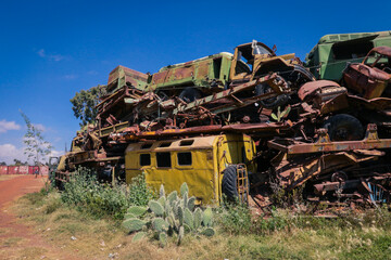 Abandoned Army Tanks on the Tank Graveyard in Asmara, Eritrea