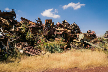 Abandoned Army Tanks on the Tank Graveyard in Asmara, Eritrea