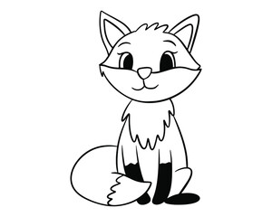 Cute fox drawn with a black outline