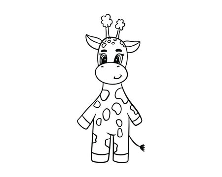The giraffe is drawn with a black outline. Illustration for coloring, logo, sticker