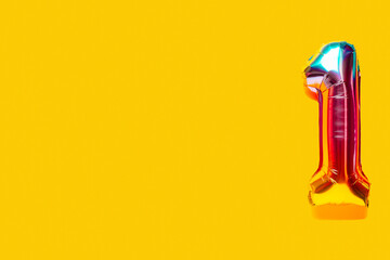 Rainbow foil balloon number. Top view.