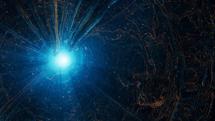 Wires forming the exit to the light. Data centralization concept. 3d render.