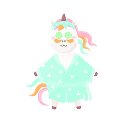 Cute unicorn with a beauty face mask. Unicorn vector illustration in flat cartoon style. 