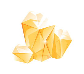 Yellow glow rock. Crystal stones, abstract game design, cartoon vector illustration