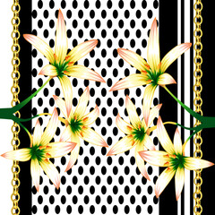 set of seamless patterns with yellow flowers on dots background