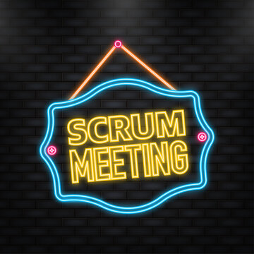 Neon Icon. Flat icon with scrum meeting. Project development illustration. Vector icon.