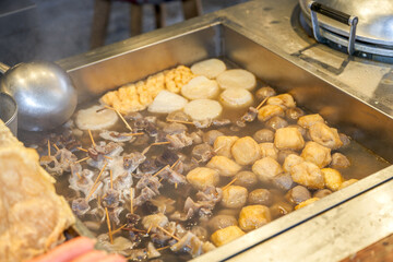 A pot of delicious beef offal at a street food stall