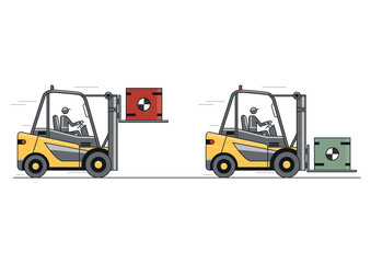 Carry the load low. Flat line vector design of forklift with operator and load. - 500056131