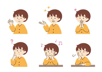 若い女性のシンプルなイラストセット_A01【ショートボブ／表情】