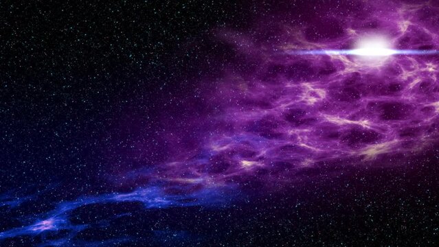 Flying through glowing nebulae and stars - computer generated animation. of flying through glowing nebulae and stars. Seamlessly loopable animation.