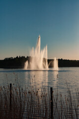The Centennial Fountain in Peterborough's Little Lake on a beautiful sunny day, Ontario, Canada
