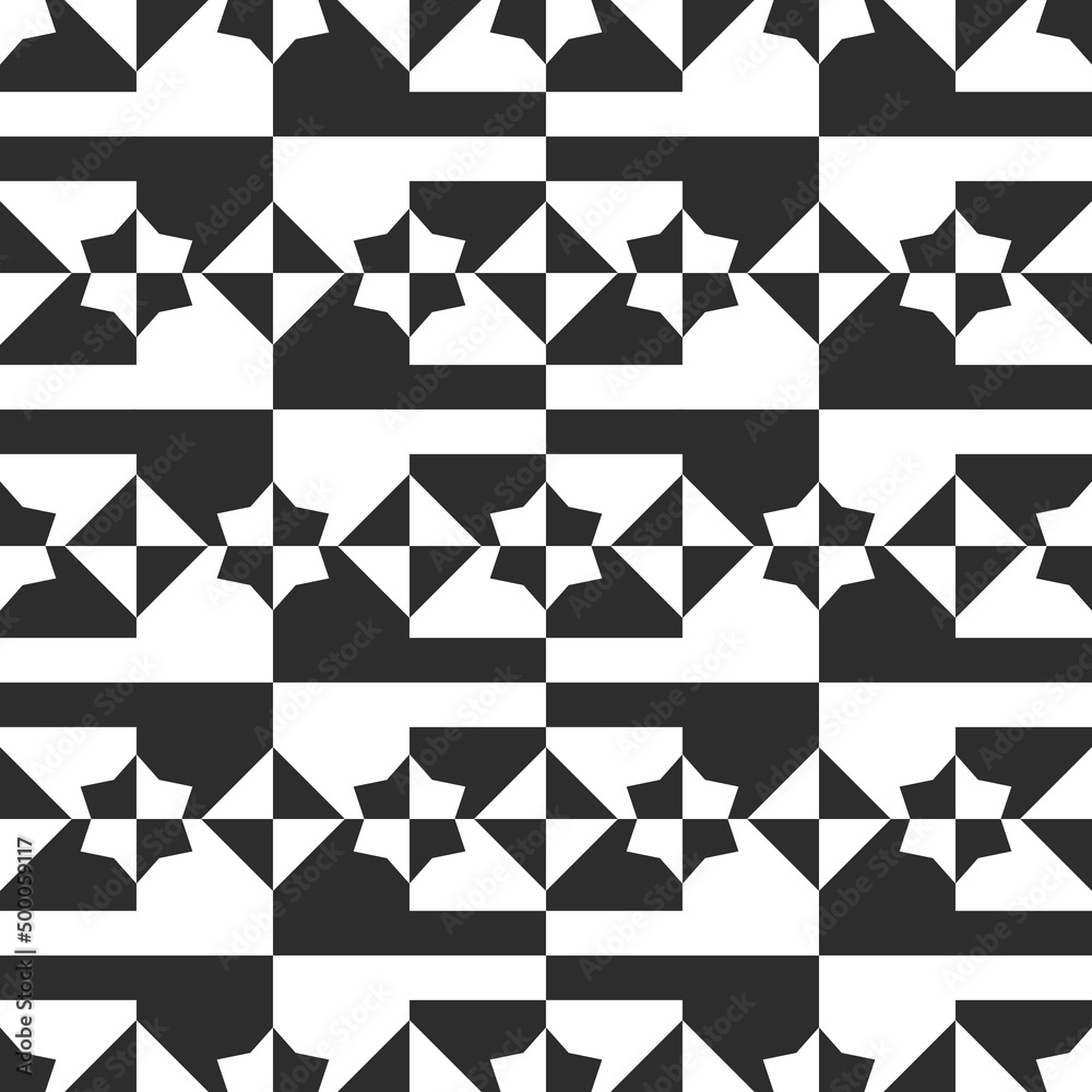 Poster black and white pattern with six-pointed stars and rhombuses. vector