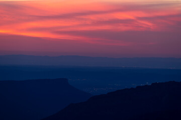 red sunset in the mountains