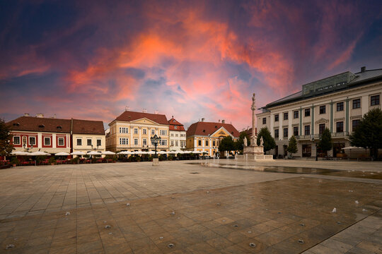 Cityscape of Győr, Hungary - Széchenyi Square  