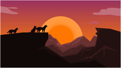 Fototapeta na wymiar Illustration of a sunset in vector graphics ideal for a wallpaper 