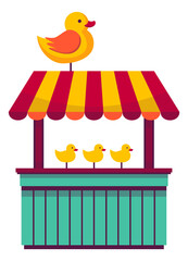 Shooting gallery. Carnival game stand with bird targets