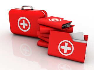 3d illustration hospital folder and  First aid kit 