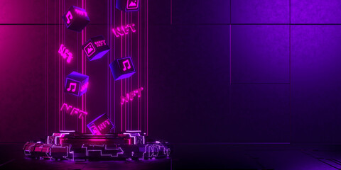 3d rendering concept NFT or non fungible token for music and artwork illustration. © pprothien