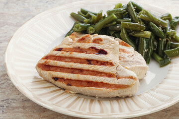 Grilled turkey steak with green bean