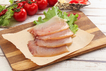 Sliced salted marlin fish carpaccio