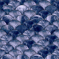 Fish scale wave japanese blue seamless pattern © Olga