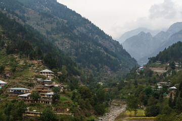 Beautiful landscapes of Chitral, panoramic view of mountains and a river