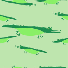 Seamless doodle colored  aligator . Hand drawn.